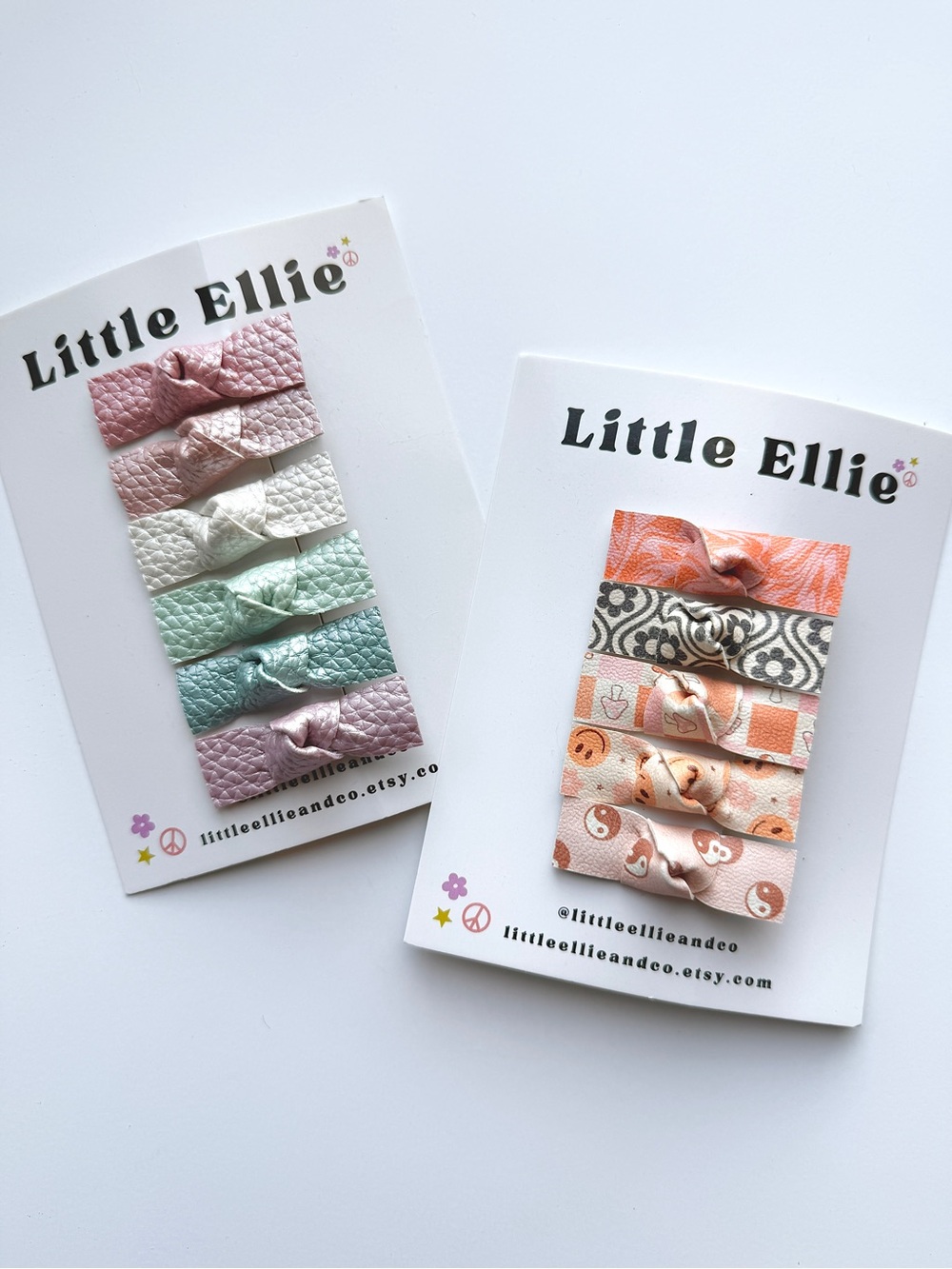 Little Ellie Kids Leather Knot Hair Clips - Pastel Mix and Peach Set